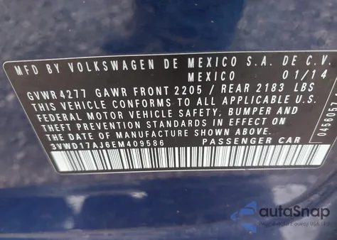 2014 Volkswagen Jetta 1.8T Se from USA, damaged, VIN 3VWD17AJ6EM409586